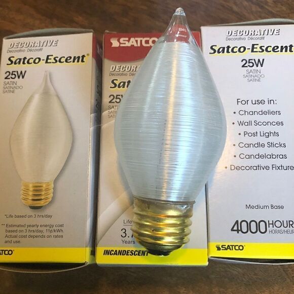 Satco S3413 120V Medium Base 25-Watt C15 Light Bulb, Satin Spun-3 bulbs - Picture 3 of 6